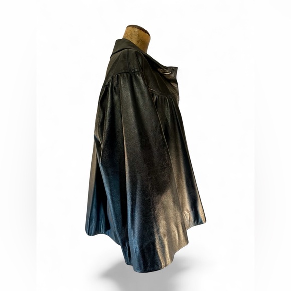 CHESTER Black soft Lambskin/Kid Leather Jacket, wide sleeves, cape illusion - Picture 6 of 12
